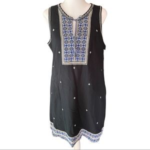 - Madewell Casual Black + Blue Embroidered Mini Dress 6